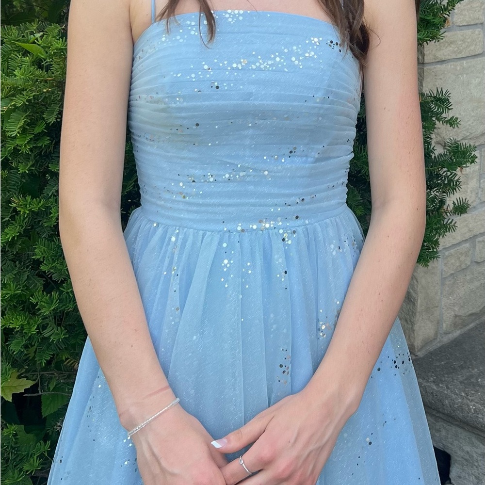 J’Adore Light Blue Junior Formal Dress with Glitter Accents - tulle - sz 4
